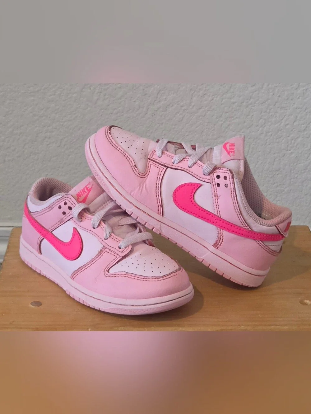 Nike Dunks Kids Pink Low-Top Sneakers with Bright Pink Swoosh